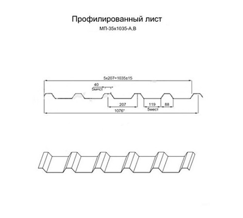 Профнастил МП35-1035 Полиэстер RAL-5005-0.5